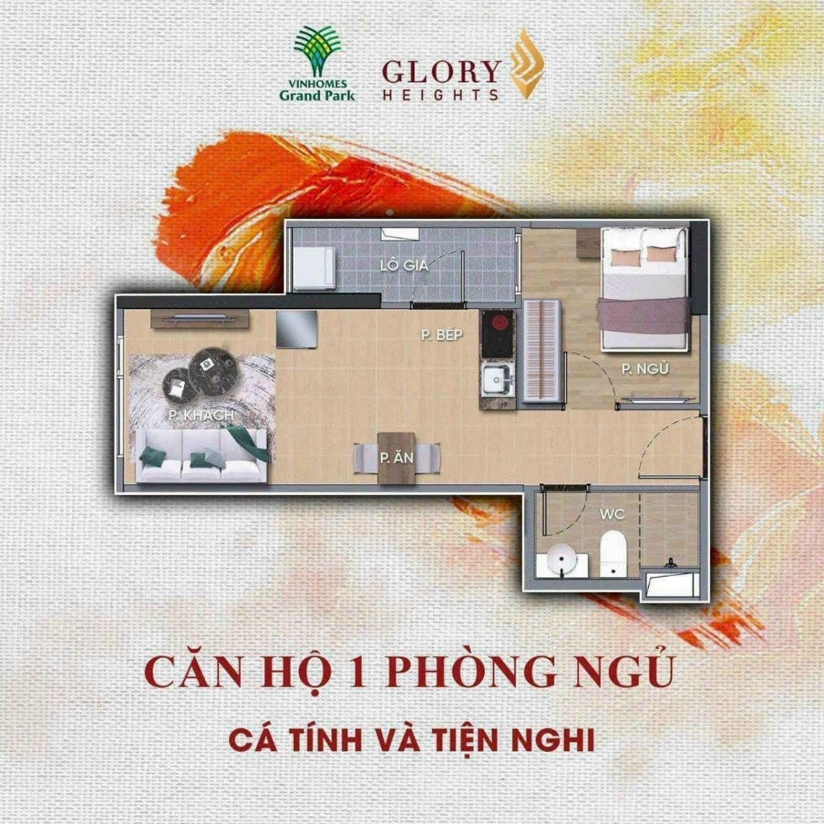 Thiết kế căn hộ 1 phòng ngủ - Phân Khu Glory Heights Vinhomes Grand Park Quận 9